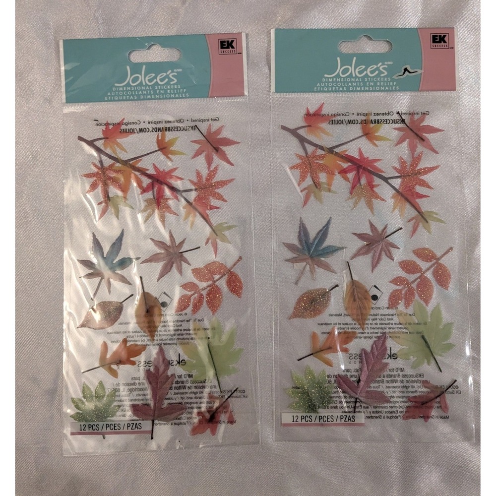 Vintage Dimensional Stickers Jolee's Multicolor Fall Leaves 2pk Glitter VEULG004